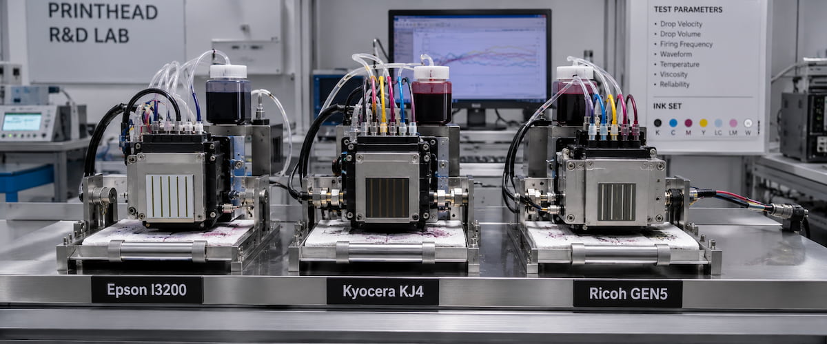 Epson Kyocera and Ricoh printheads running sublimation ink on INKBANK test bench
