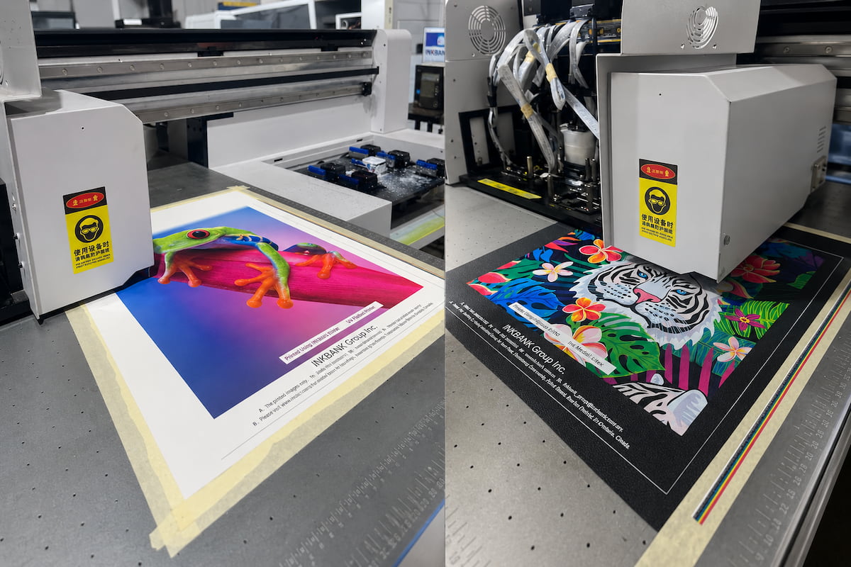 INKBANK water-based latex ink on-site printing process — three-component system printing on leather via EPSON I3200 printhead