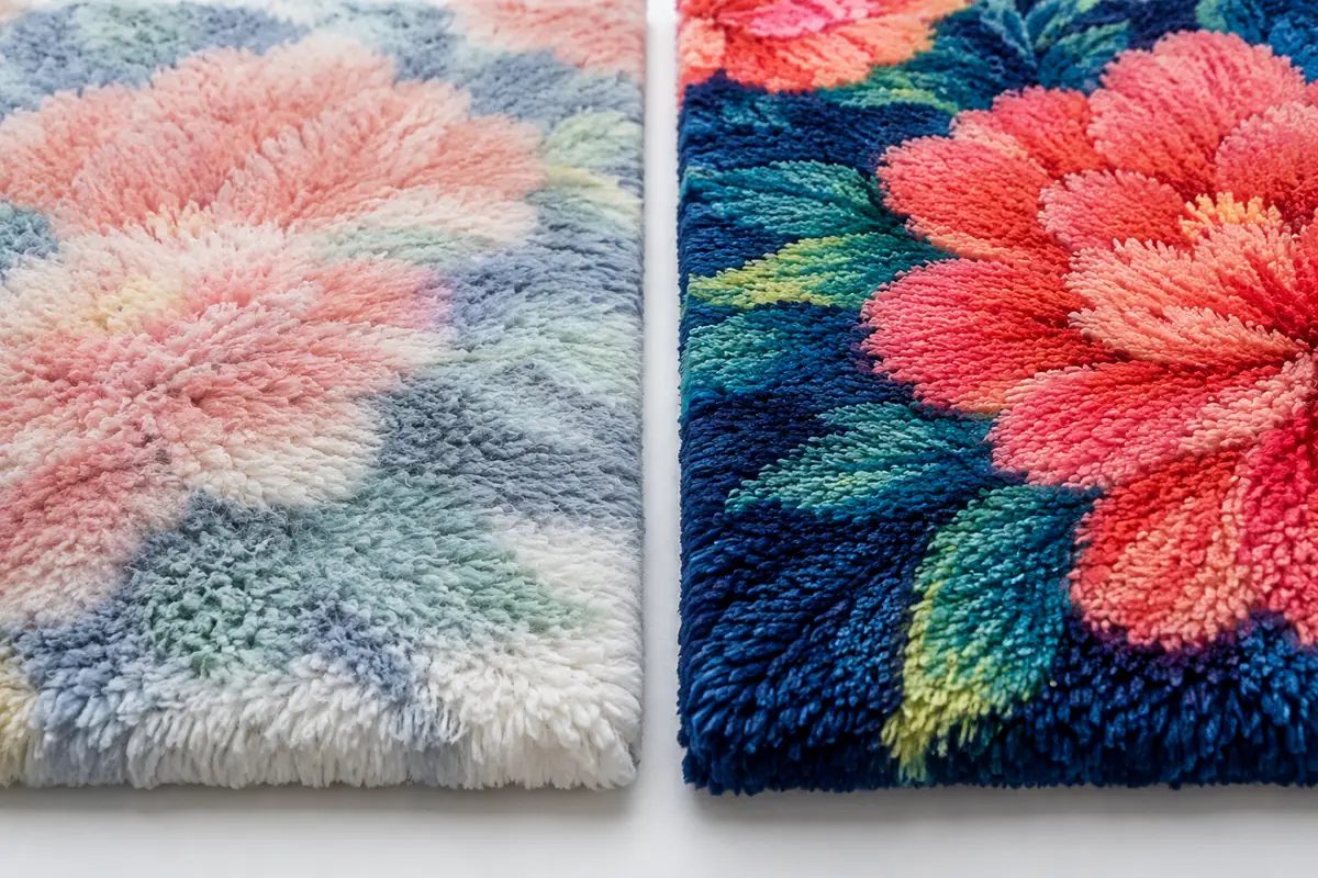 Side-by-side comparison - general-purpose disperse ink on pile fabric showing exposed white roots and blurry edges, versus INKBANK disperse ink with deep penetration and sharp edges
