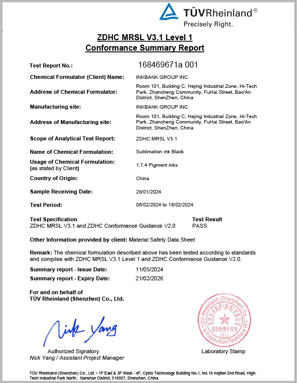 ZDHC MRSL Level 3 certified
