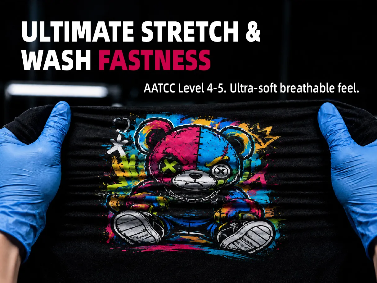 Highly Stretchable DTF Print with AATCC Level 4-5 Wash Fastness