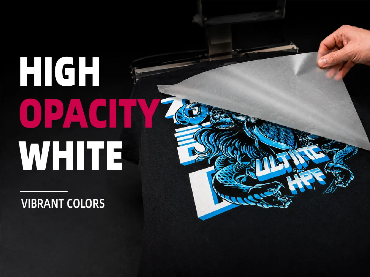 High Opacity White DTF Ink and Vibrant CMYK Colors