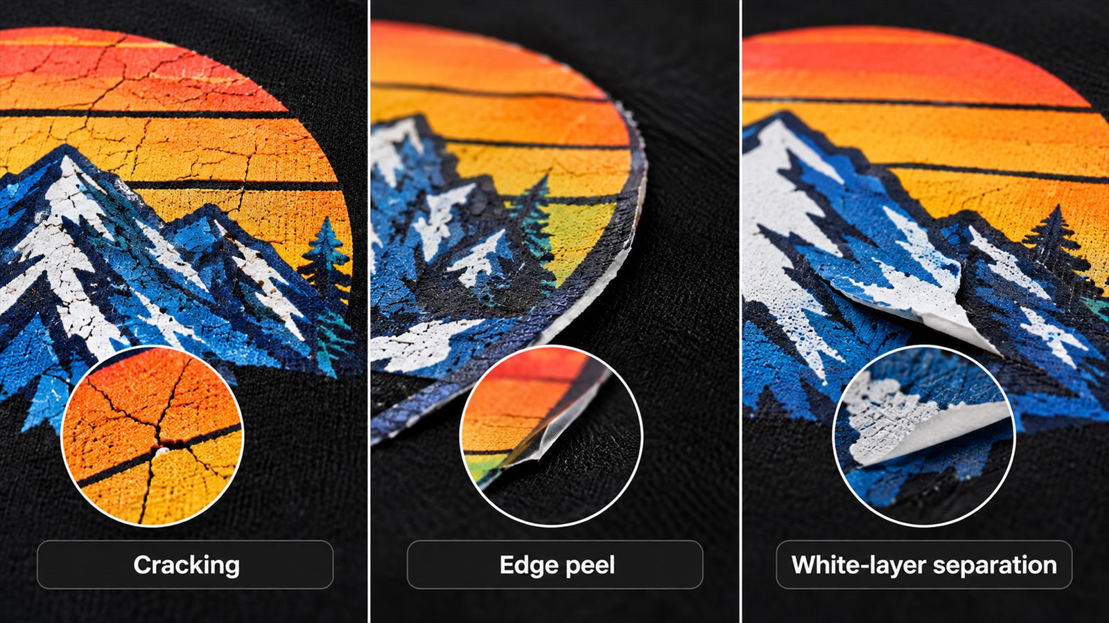 DTF cracking, edge peeling, and white-layer separation after washing